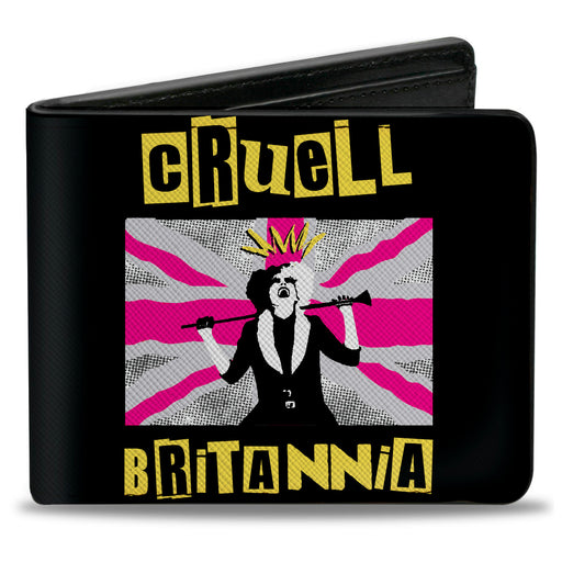 Bi-Fold Wallet - Cruella Laughing CRUELL BRITANNIA Union Jack Pose Black Yellow Pink Grays Bi-Fold Wallets Disney   