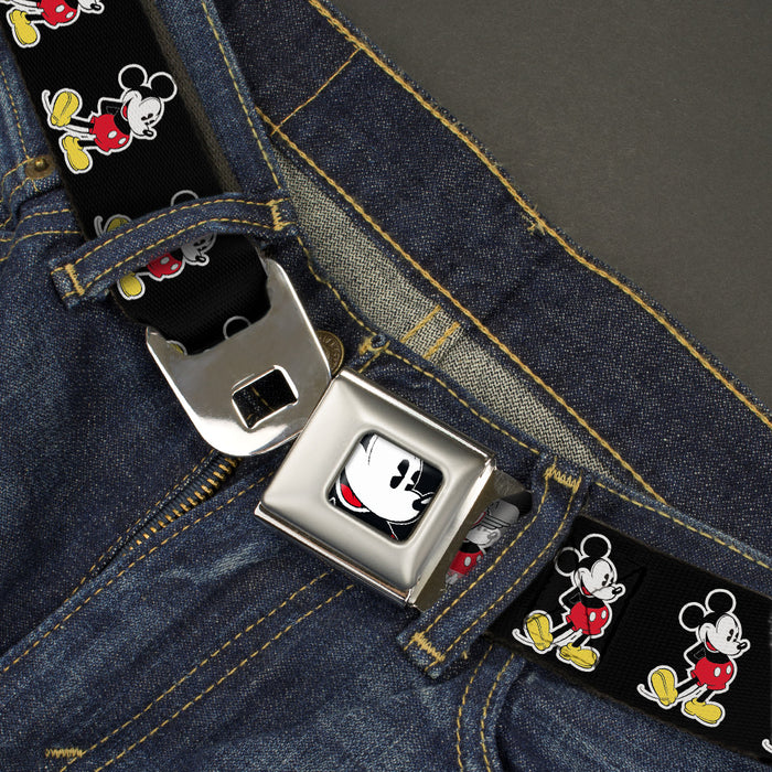 Classic Mickey Mouse Face CLOSE-UP Full Color Seatbelt Belt - Classic Mickey Mouse Pose Black Webbing Seatbelt Belts Disney   