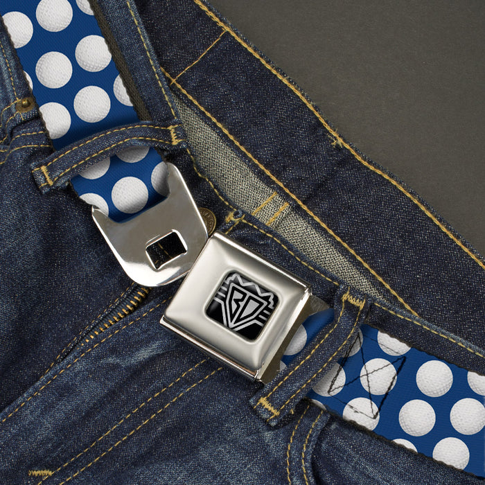 BD Wings Logo CLOSE-UP Full Color Black Silver Seatbelt Belt - Golf Balls Blue/White Webbing Seatbelt Belts Buckle-Down   
