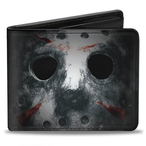 Bi-Fold Wallet - Jason Mask3 CLOSE-UP + FRIDAY THE 13th Black Grays Red Bi-Fold Wallets Warner Bros. Horror Movies   