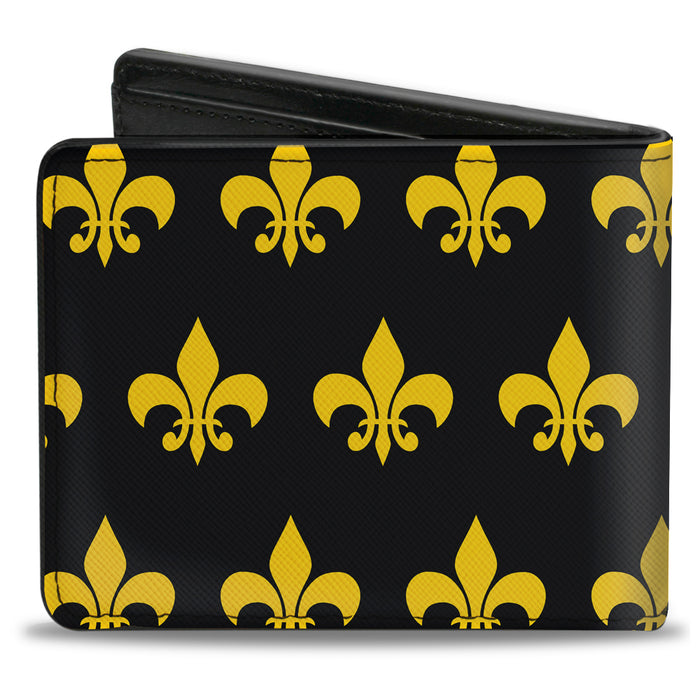 Bi-Fold Wallet - Fleur-de-Lis Black Yellow Bi-Fold Wallets Buckle-Down   