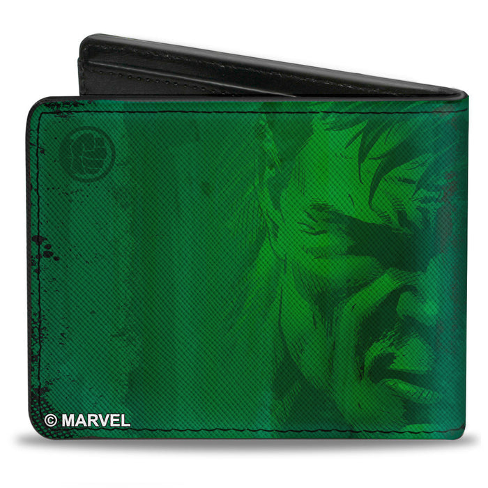 MARVEL AVENGERS Bi-Fold Wallet - STAY ANGRY AND HULK OUT! Hulk Logo + Half Face Greens Bi-Fold Wallets Marvel Comics   