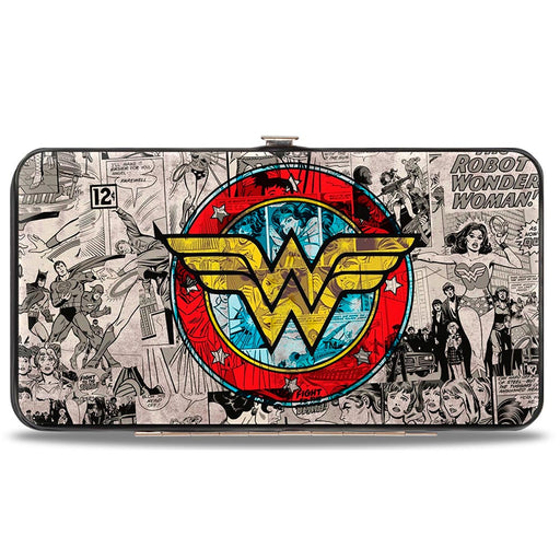 Hinged Wallet - Wonder Woman Logo Comic Scenes Grays Blue Red Yellow Hinged Wallets DC Comics   