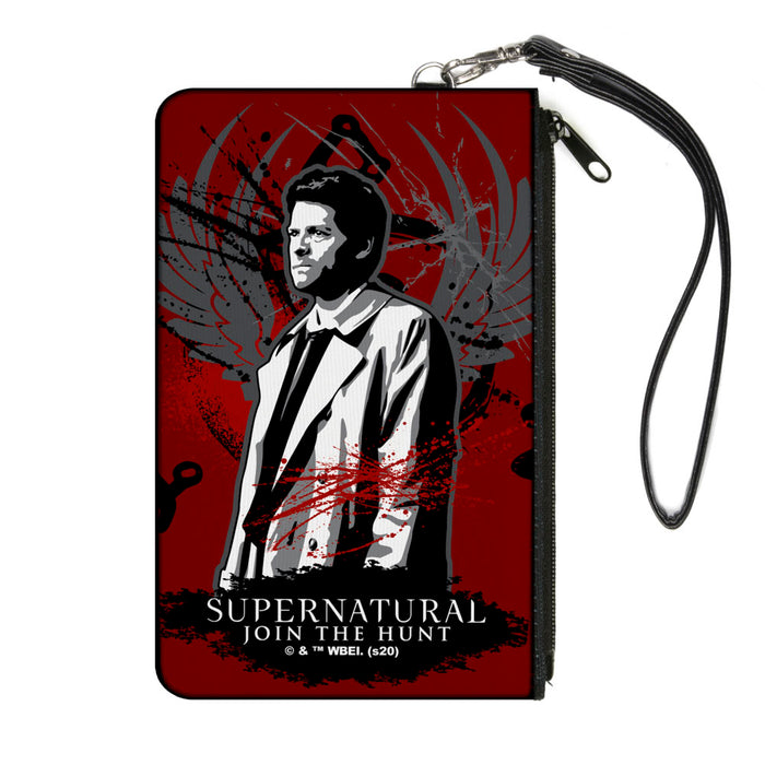 Canvas Zipper Wallet - LARGE - Supernatural Castiel Angel Wings Pose Reds Grays Black Canvas Zipper Wallets Supernatural   
