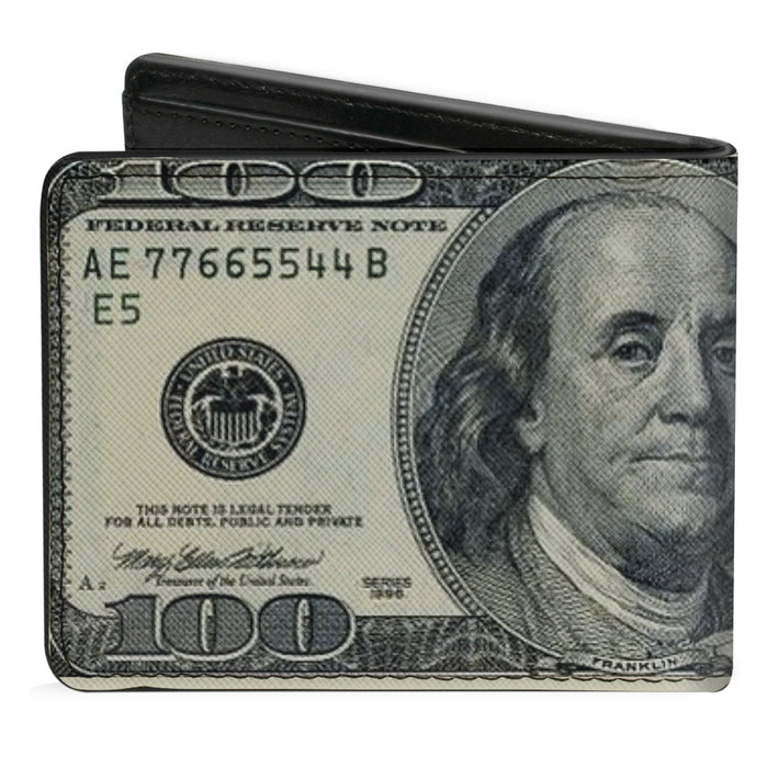 Men's US 100 Dollar Bill Leather Bifold Card Photo Holder Wallet