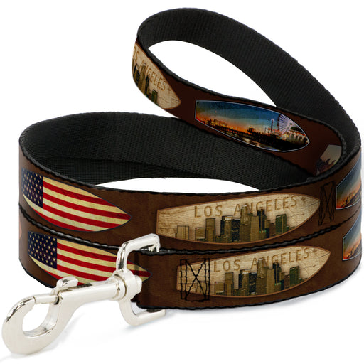 Dog Leash - Surfboard Cali Scenes/US Flag Brown Dog Leashes Buckle-Down   