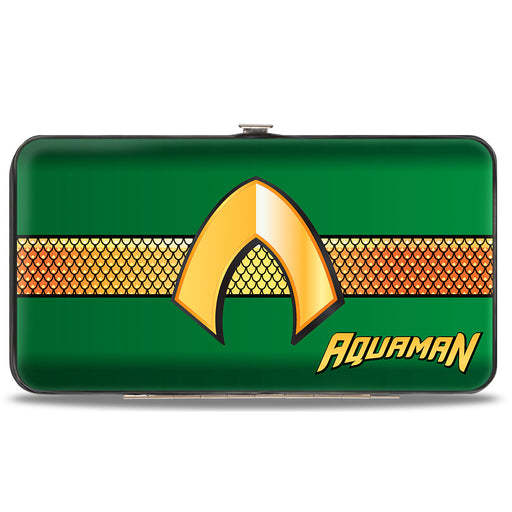 Hinged Wallet - AQUAMAN Classic Icon Scales Stripe Green Golds Hinged Wallets DC Comics   