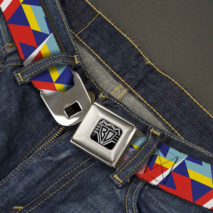 BD Wings Logo CLOSE-UP Full Color Black Silver Seatbelt Belt - Geometric Triangles/Stripe Red/White/Blues/Yellow Webbing Seatbelt Belts Buckle-Down   