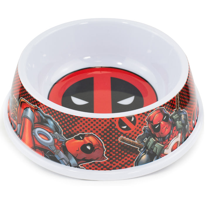 Single Melamine Pet Bowl - 7.5 (16oz) - Deadpool Logo + Deadpool Pose Logo Black Red Pet Bowls Marvel Comics   