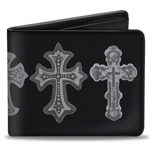 Bi-Fold Wallet - Elegant Crosses Black Grays Bi-Fold Wallets Buckle-Down   