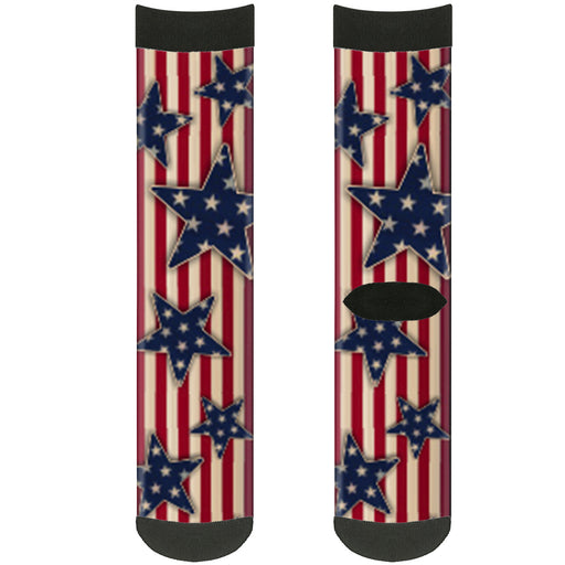 Sock Pair - Polyester - Americana Stars & Stripes Red White Blue White - CREW Socks Buckle-Down   
