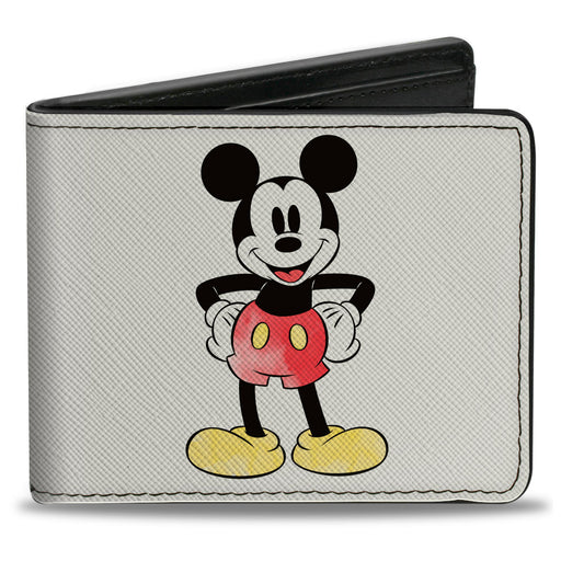 Bi-Fold Wallet - Mickey Mouse Standing Pose and Script White Black Bi-Fold Wallets Disney   