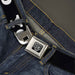 BD Wings Logo CLOSE-UP Full Color Black Silver Seatbelt Belt - YOLO Bold Black/White Webbing Seatbelt Belts Buckle-Down   