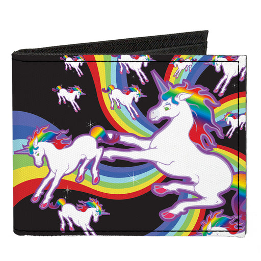 Canvas Bi-Fold Wallet - Unicorns Rainbow Swirl Black Canvas Bi-Fold Wallets Buckle-Down   