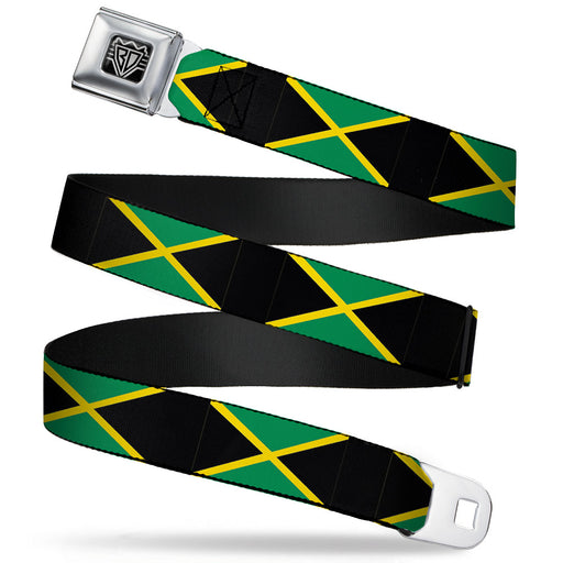 BD Wings Logo CLOSE-UP Full Color Black Silver Seatbelt Belt - Jamaica Flags Webbing Seatbelt Belts Buckle-Down   