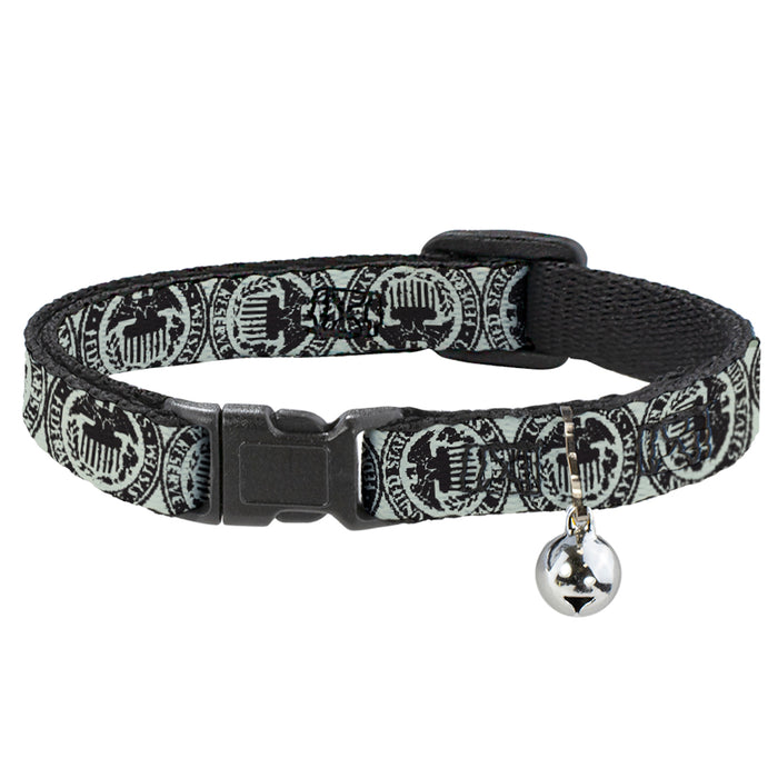 Cat Collar Breakaway - Americana Federal Reserve Seal Weathered Gray Black Breakaway Cat Collars Buckle-Down   