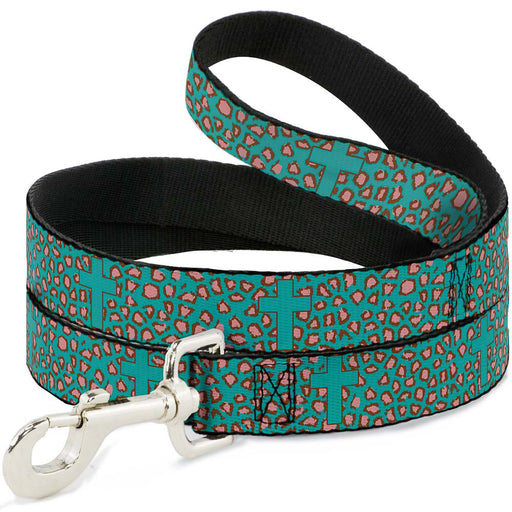 Dog Leash - Cross Repeat Leopard Turquoise/Pink Dog Leashes Buckle-Down   