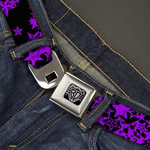 BD Wings Logo CLOSE-UP Full Color Black Silver Seatbelt Belt - Stargazer Black/Purple Webbing Seatbelt Belts Buckle-Down   