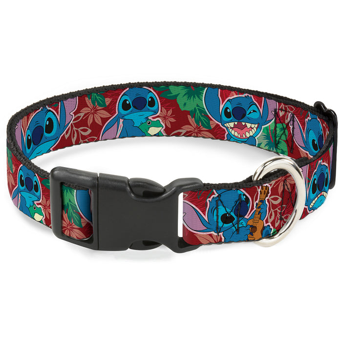 Plastic Clip Collar - Stitch 6-Expressions Tropical Flora Burgundy Reds/Greens Plastic Clip Collars Disney   