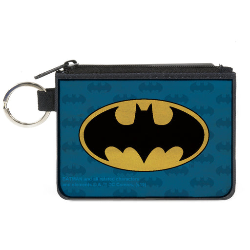 Canvas Zipper Wallet - MINI X-SMALL - Batman Signal Bat Monogram Distressed Blues Black Yellow Canvas Zipper Wallets DC Comics   