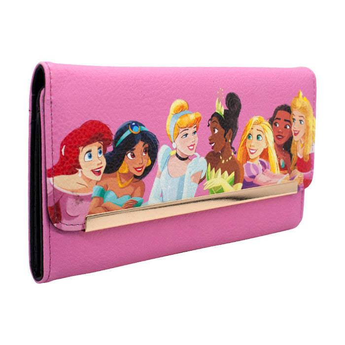 Women's Envelope Fold Over Wallet PU - Disney 7-Princesses Group Pose Pink Clutch Snap Closure Wallets Disney   