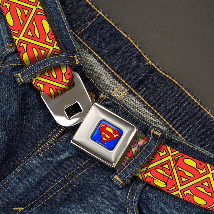 Superman Full Color Blue Seatbelt Belt - Super Shield Flipped Yellow/Red Webbing Seatbelt Belts DC Comics   