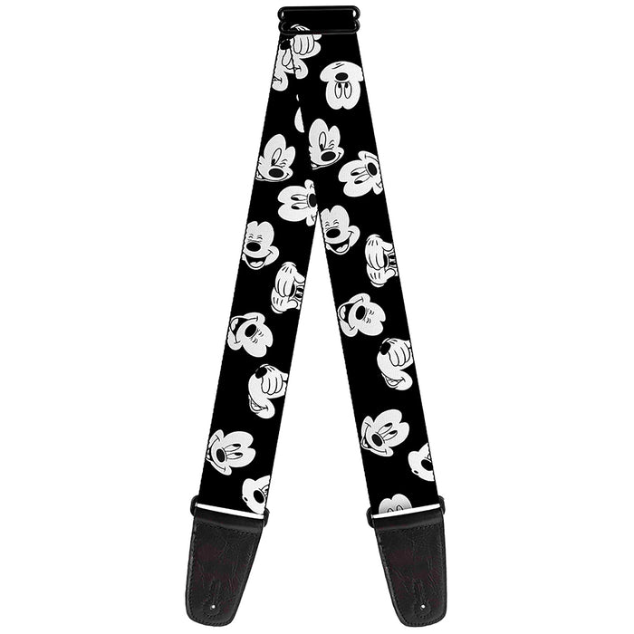 Guitar Strap - Mickey Mouse Expressions Scattered Black White Guitar Straps Disney   