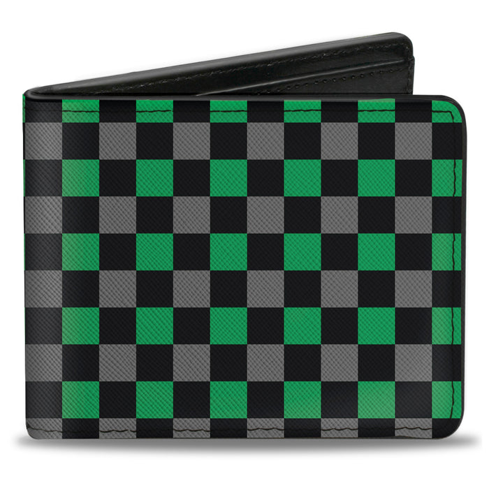 Bi-Fold Wallet - Checker Black Gray 2 Green