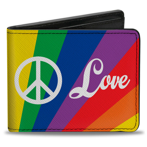 Bi-Fold Wallet - PEACE and LOVE Rainbow Rays Multi Color White Bi-Fold Wallets Buckle-Down   