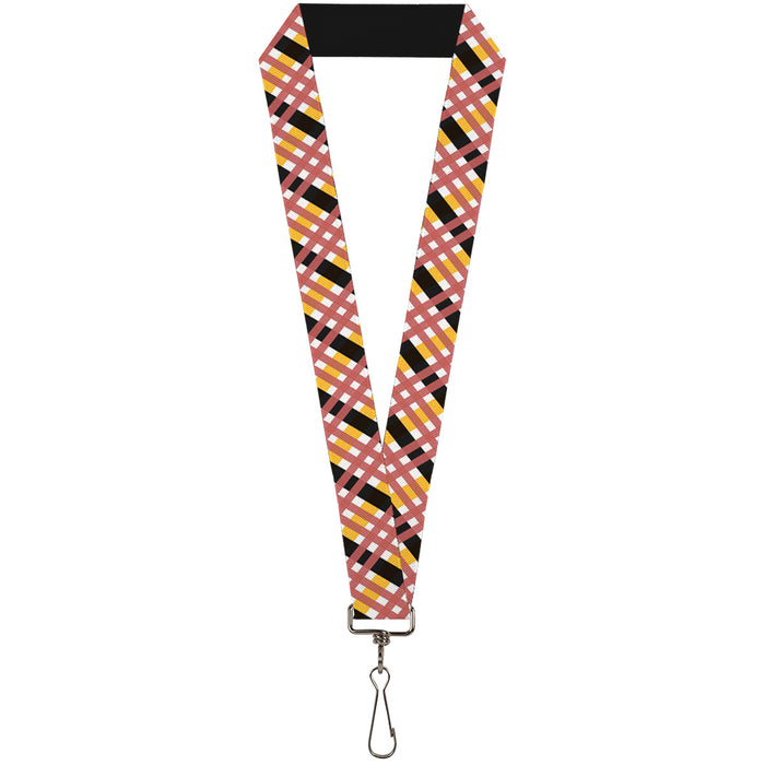 Lanyard - 1.0" - Plaid X White Gold Black Pink Lanyards Buckle-Down   