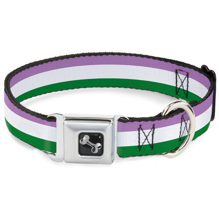Dog Bone Seatbelt Buckle Collar - Flag Genderqueer Lavender/White/Green Seatbelt Buckle Collars Buckle-Down   