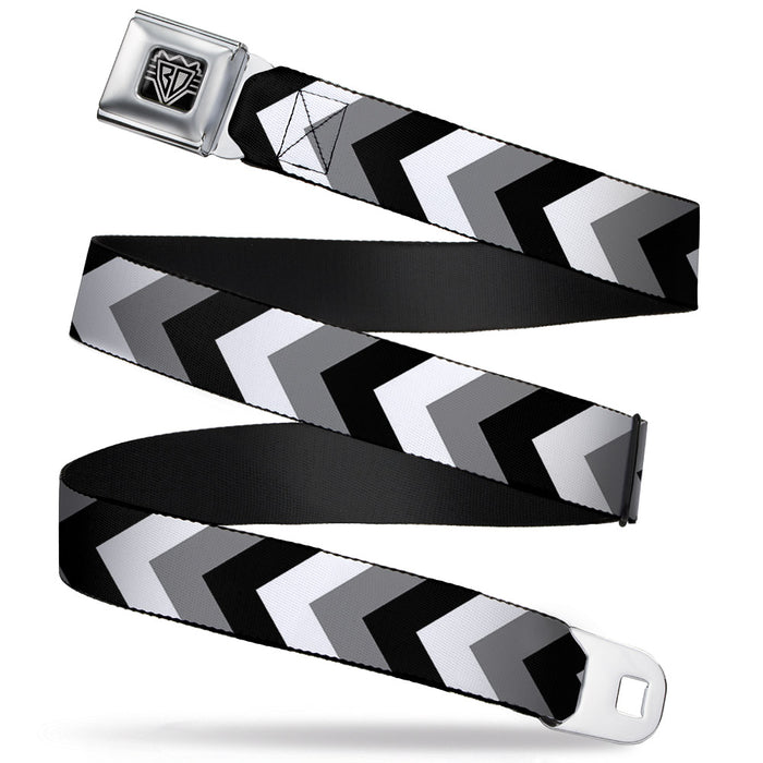 BD Wings Logo CLOSE-UP Full Color Black Silver Seatbelt Belt - Chevron White/Gray/Black Webbing Seatbelt Belts Buckle-Down   