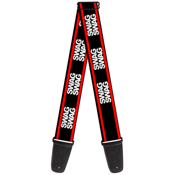 Guitar Strap - Double SWAG Black White Red Stripe Guitar Straps Buckle-Down   