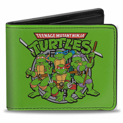 Bi-Fold Wallet - Classic TEENAGE MUTANT NINJA TURTLES Turtles Battle Pose8 Manhole Cover Green Black Bi-Fold Wallets Nickelodeon   