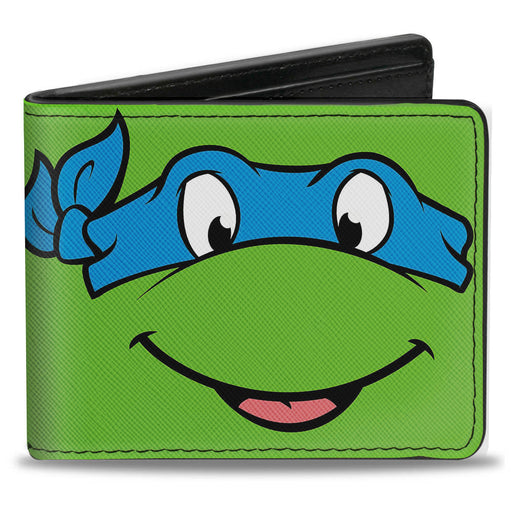 Bi-Fold Wallet - Classic TMNT Leonardo Face CLOSE-UP Green Blue Bi-Fold Wallets Nickelodeon   