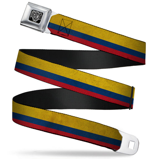 BD Wings Logo CLOSE-UP Full Color Black Silver Seatbelt Belt - Colombia Flag Distressed Webbing Seatbelt Belts Buckle-Down   