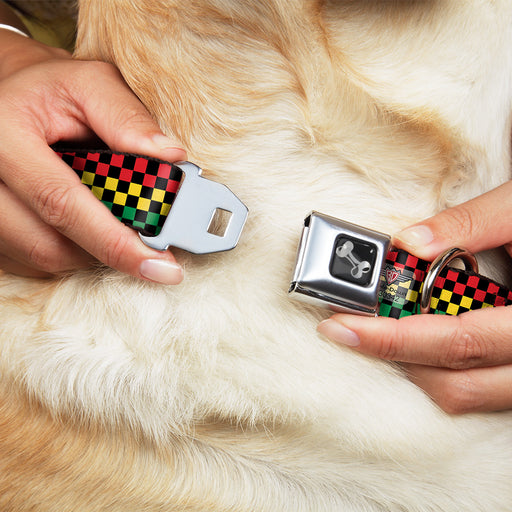 Dog Bone Seatbelt Buckle Collar - Checker Black/Rasta Seatbelt Buckle Collars Buckle-Down   