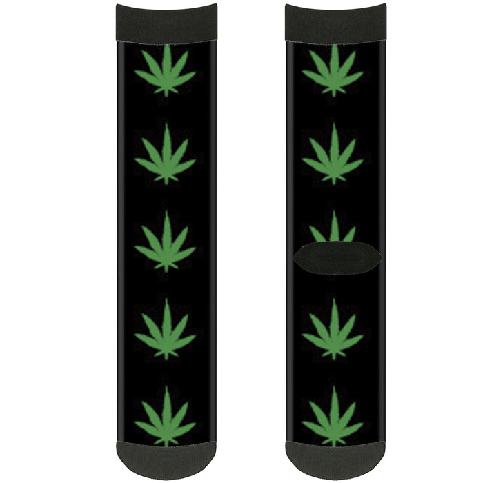 Sock Pair - Polyester - Marijuana Leaf Repeat Black Green - CREW Socks Buckle-Down   