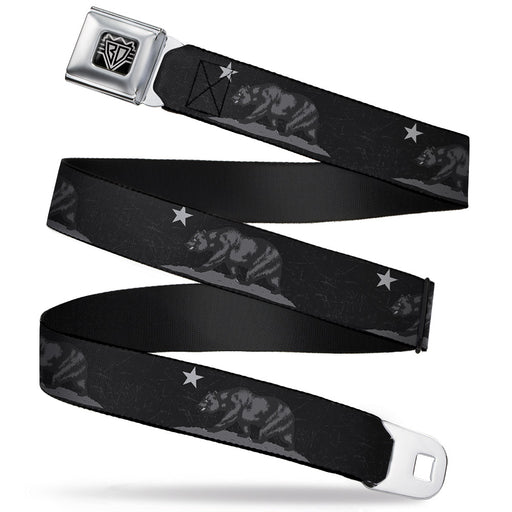 BD Wings Logo CLOSE-UP Full Color Black Silver Seatbelt Belt - Cali Bear Black/Grays Webbing Seatbelt Belts Buckle-Down   