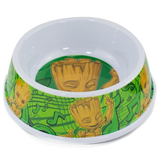 Single Melamine Pet Bowl - 7.5 (16oz) - Groot Happy Pose + Groot Poses Music Notes Greens Pet Bowls Marvel Comics   