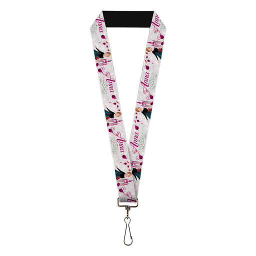 Lanyard - 1.0" - Frozen Anna Castle Pose with Flowers and Script Grays Pinks Lanyards Disney   