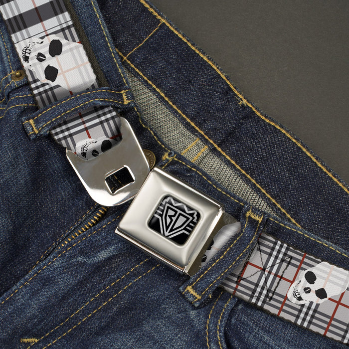 BD Wings Logo CLOSE-UP Full Color Black Silver Seatbelt Belt - Tilted Skulls Plaid Gray Webbing Seatbelt Belts Buckle-Down   