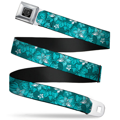 BD Wings Logo CLOSE-UP Full Color Black Silver Seatbelt Belt - Hibiscus Collage Turquoise Shades Webbing Seatbelt Belts Buckle-Down   
