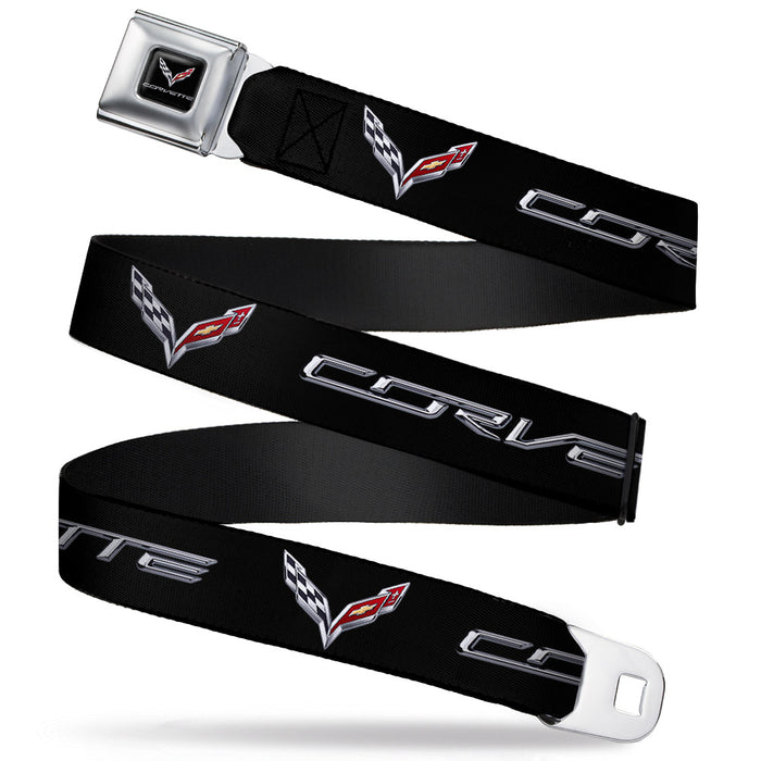 C7 Full Color Black Seatbelt Belt - CORVETTE/C7 Logo Black/Silver/Red Webbing Seatbelt Belts GM General Motors   