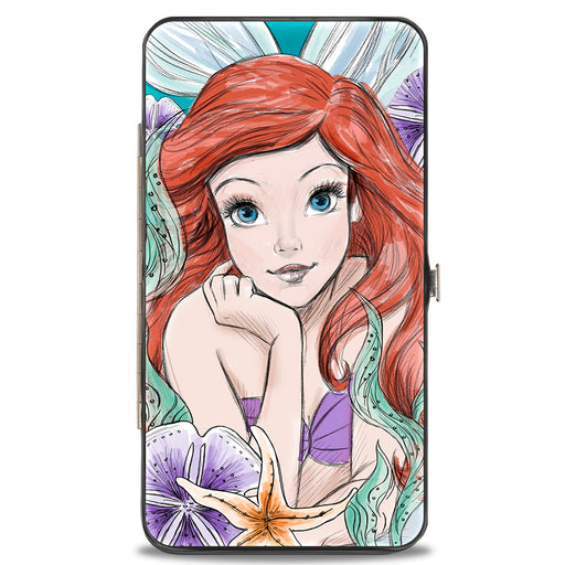 Hinged Wallet - The Little Mermaid Ariel Sketch3 Pose + King Triton's Castle Shells Kelp Blues Purples Hinged Wallets Disney   