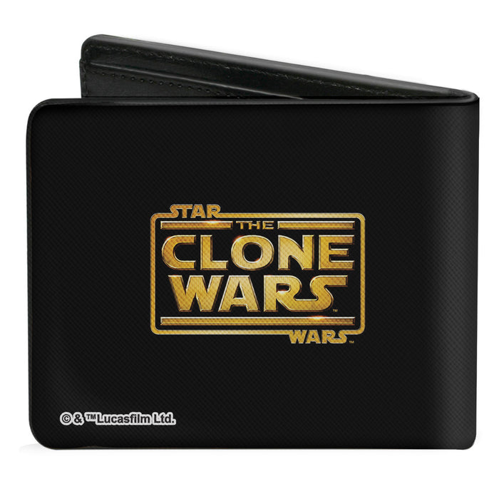 Bi-Fold Wallet - Star Wars The Clone Wars CODY COMMANDER Clone Trooper Helmet + Logo Black White Golds Bi-Fold Wallets Star Wars   