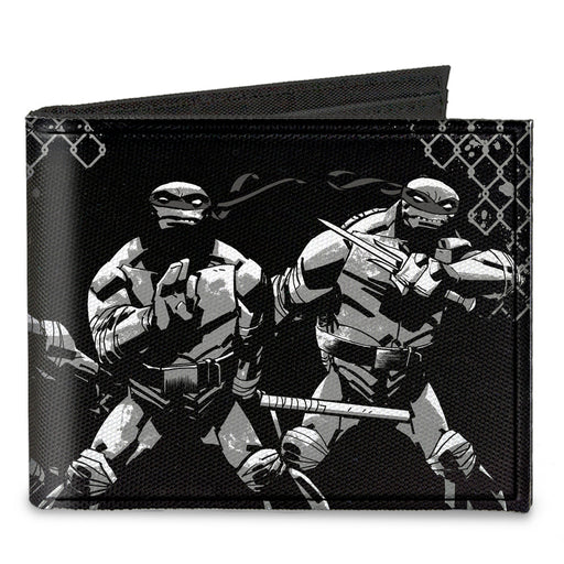 Canvas Bi-Fold Wallet - Ninja Turtles Street Group Pose17 Black Grays Canvas Bi-Fold Wallets Nickelodeon   