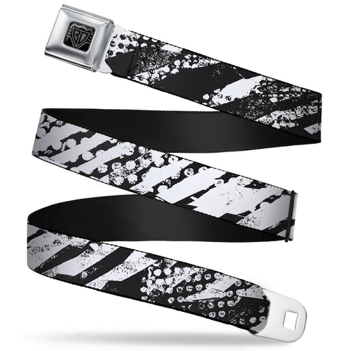 BD Wings Logo CLOSE-UP Full Color Black Silver Seatbelt Belt - Grunge Tread Black/White Webbing Seatbelt Belts Buckle-Down   