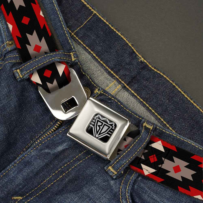 BD Wings Logo CLOSE-UP Full Color Black Silver Seatbelt Belt - Navajo Red/Black/Gray/Red Webbing Seatbelt Belts Buckle-Down   
