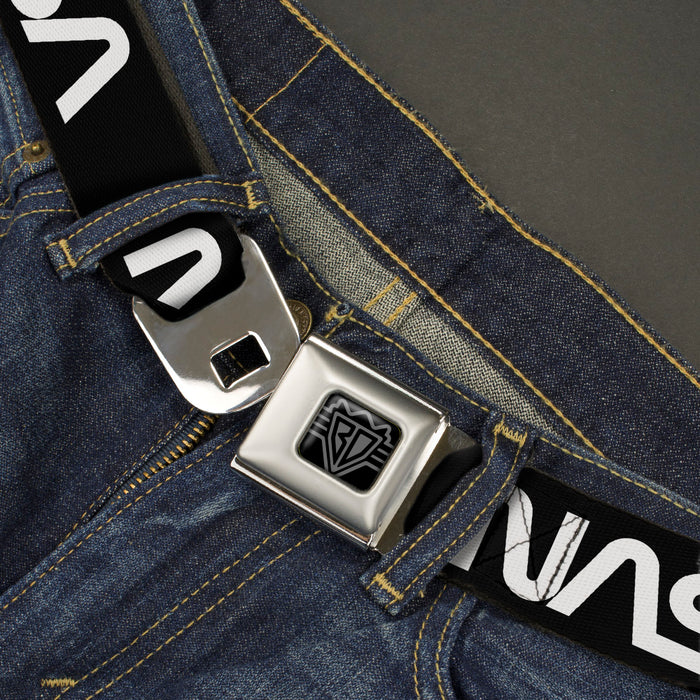 BD Wings Logo CLOSE-UP Black/Silver Seatbelt Belt - NASA Text Black/White Webbing Seatbelt Belts Buckle-Down   
